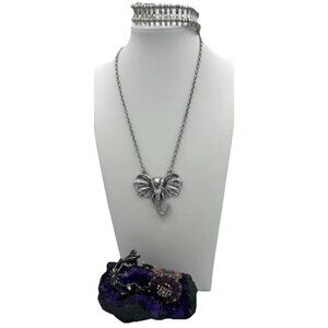 Lucky Brand Bundle Lot 3 Elephant Necklace Silver Tone Bracelet Floral Bracelet